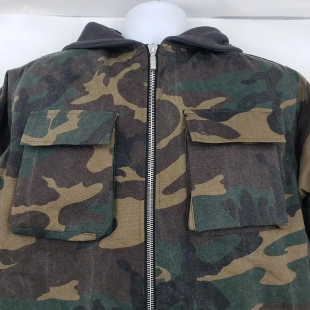RHUDE Camo‎ Print Hooded Jacket Quilted Zip Up Cotton Coat Parka Size Small NWOT